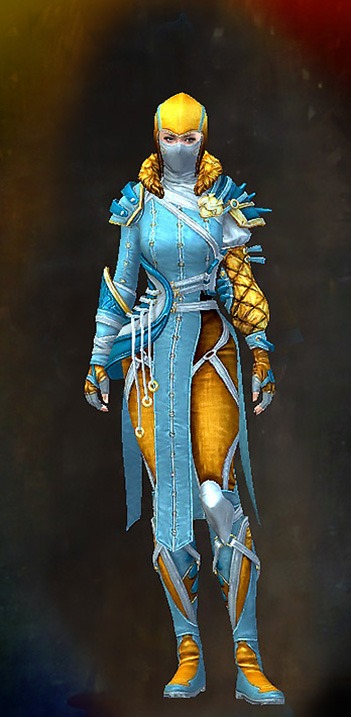 Female - Rox's Pathfinder Guild Wars 2 Human Female Outfit - Dyed Blue & Gold - Rox's Pathfinder