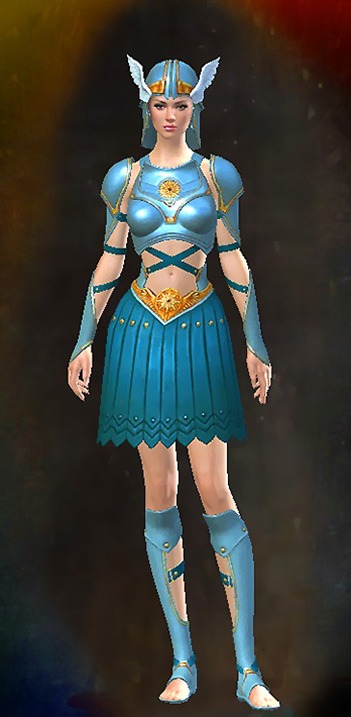 Female - Sunspear Guild Wars 2 Human Female Outfit - Dyed Blue & Gold - Sunspear