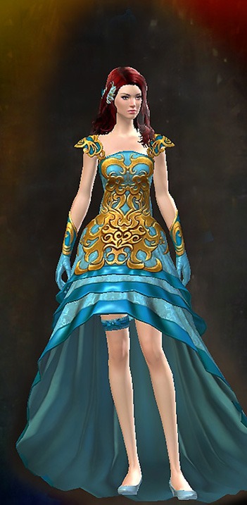 Female - Wedding Guild Wars 2 Human Female Outfit - Dyed Blue & Gold - Wedding