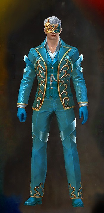 Male - Exemplar Guild Wars 2 Human Male Outfit - Dyed Blue & Gold - Exemplar