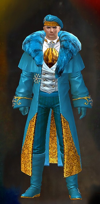 Male - Fancy Winter Guild Wars 2 Human Male Outfit - Dyed Blue & Gold - Fancy Winter