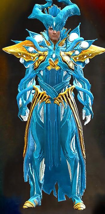 Male - Harbinger of Mordremoth Guild Wars 2 Human Male Outfit - Dyed Blue & Gold - Harbinger of Mordremoth