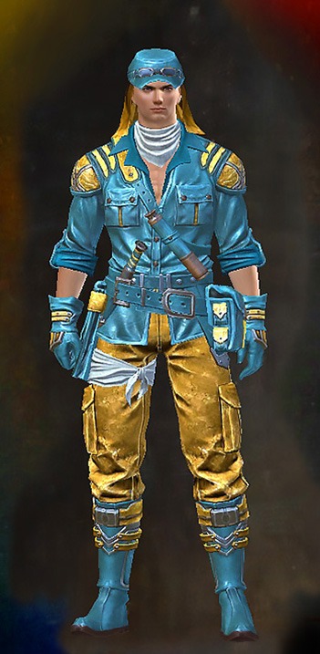 Male - Jungle Explorer Guild Wars 2 Human Male Outfit - Dyed Blue & Gold - Jungle Explorer