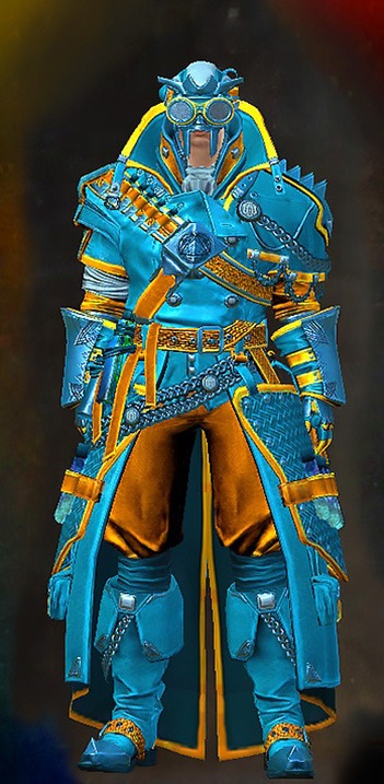 Male - Mad Scientist Guild Wars 2 Human Male Outfit - Dyed Blue & Gold - Mad Scientist