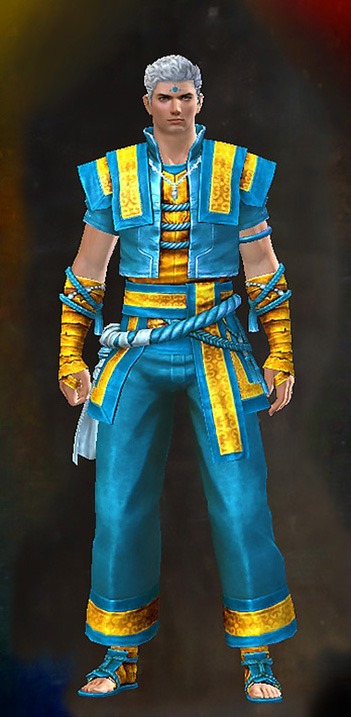 Male - Monk's Guild Wars 2 Human Male Outfit - Dyed Blue & Gold - Monk's