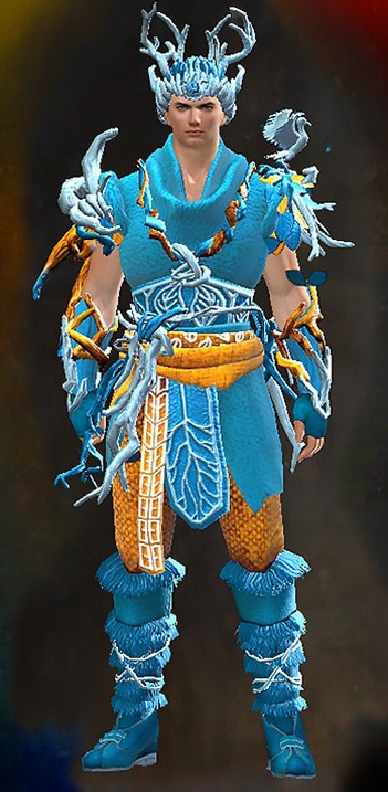 Male - Nature's Oath Guild Wars 2 Human Male Outfit - Dyed Blue & Gold - Nature's Oath