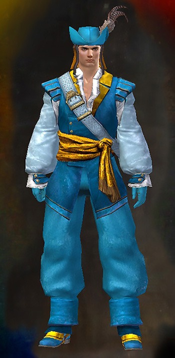 Male - Pirate Captain's Guild Wars 2 Human Male Outfit - Dyed Blue & Gold - Pirate Captain's