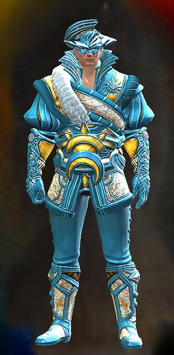 Male - Winter Solstice Guild Wars 2 Human Male Outfit - Dyed Blue & Gold - Winter Solstice